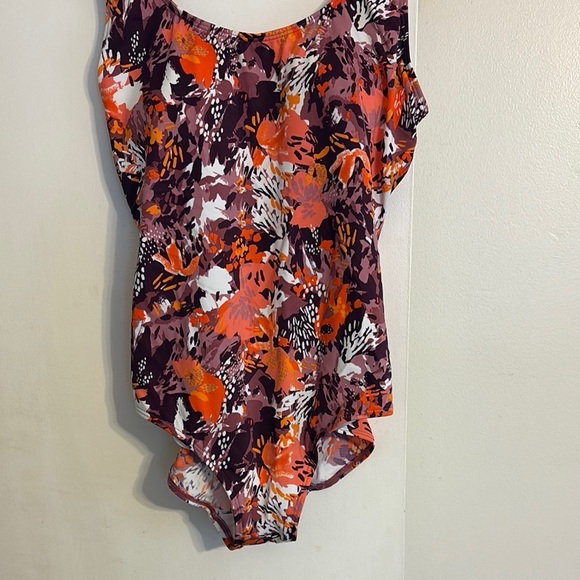 L.L. Bean Floral One Piece Swimsuit - Orange and Purple - Picture 3 of 6